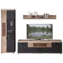 Wohnwand in Graphitfarben, Eichefarben 275/202/47 cm