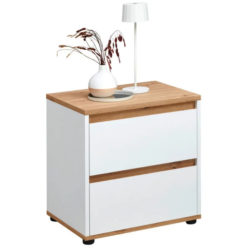 Nachtk&auml;stchen 50/50/38 cm in Wei&szlig;, Eiche Artisan