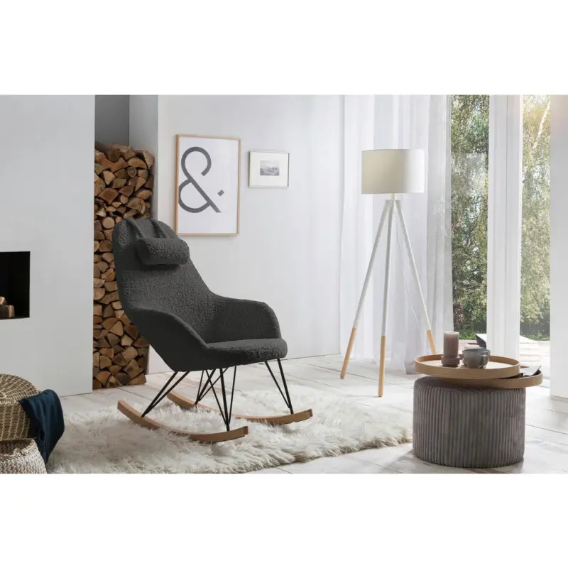 Schaukelstuhl in Teddystoff Grau