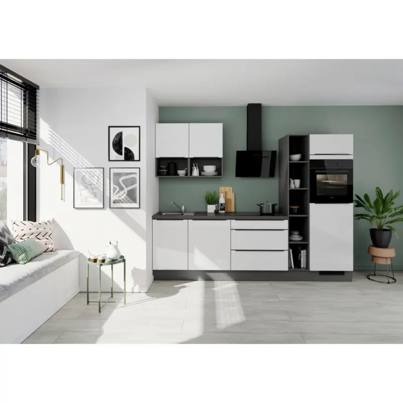 K&uuml;chenblock 280 cm in Wei&szlig; Hochglanz