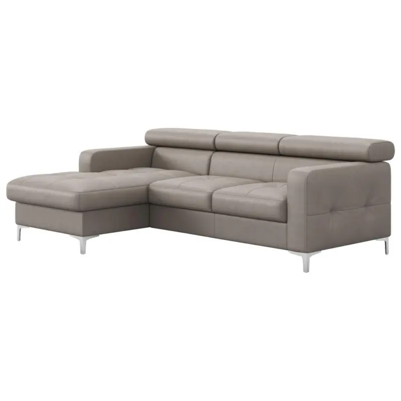 Ecksofa in Echtleder Grau 168/227 cm