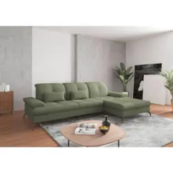 Ecksofa in Flachgewebe Olivgr&uuml;n 279/185 cm