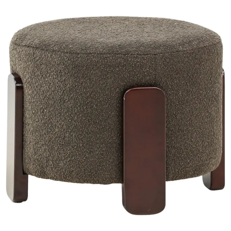 Pouf in Braun, Dunkelgrau Holz, Textil Dunkelgrau