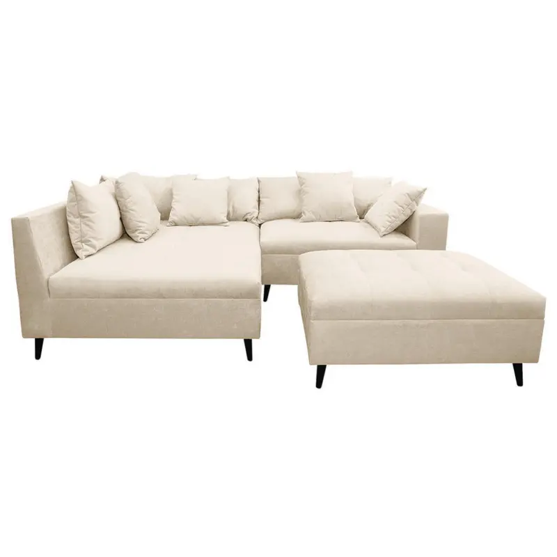 Ecksofa inkl. Hocker in Flachgewebe Beige 174/247 cm