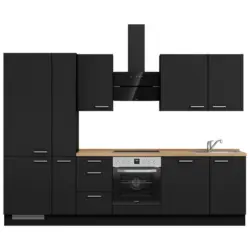 K&uuml;chenleerblock 300 cm in Schwarz, Eichefarben