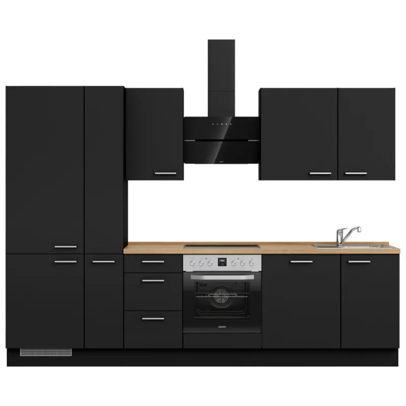 K&uuml;chenleerblock 300 cm in Schwarz, Eichefarben