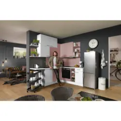 Eckk&uuml;che 220/260 cm in Rosa, Wei&szlig;