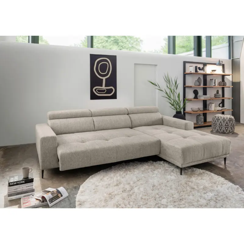 Ecksofa in Chenille Beige 276/188 cm