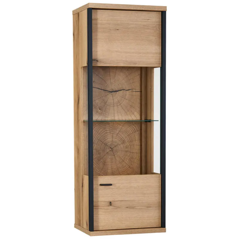 H&auml;ngevitrine in Schwarz, Eichefarben