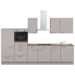 K&uuml;chenleerblock 330 cm in Grau, Eiche dunkel