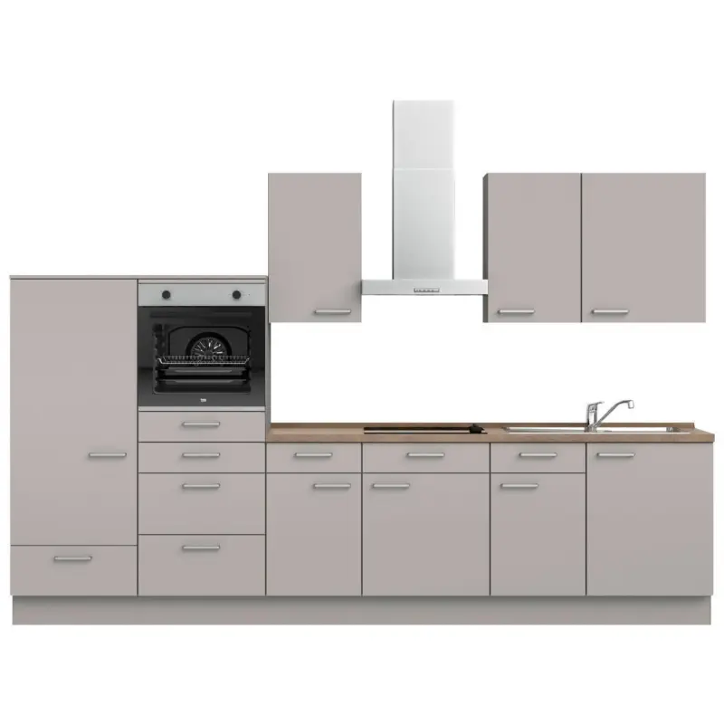 K&uuml;chenleerblock 330 cm in Grau, Eiche dunkel