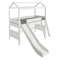 Hausbett Absturzsicherung, Leiter, Rutsche 90/200 cm in Wei&szlig;