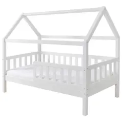 Hausbett Absturzsicherung, Matratze 80/160 cm in Wei&szlig;