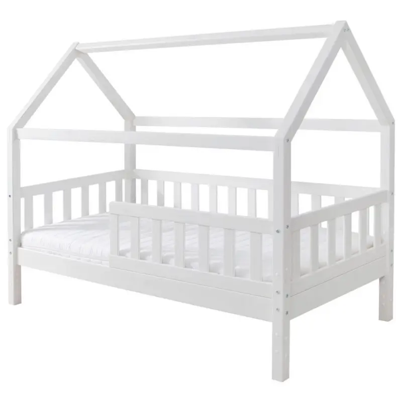 Hausbett Absturzsicherung, Matratze 80/160 cm in Wei&szlig;