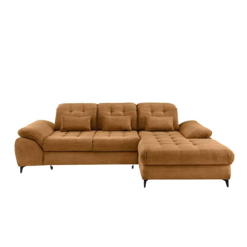 Eckschlafsofa in Cord Goldfarben