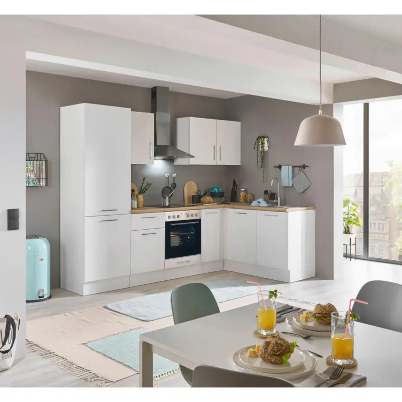 Eckk&uuml;che 270/165 cm in Wei&szlig;, Eiche Artisan