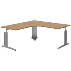 Eckschreibtisch 180/180/70-82 cm in Grau, Eichefarben, Alufarben