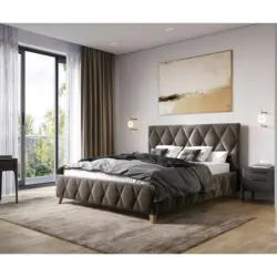 Polsterbett gepolstertes Kopfteil, Lattenrost, Bettkasten Schlammfarben 160/200 cm