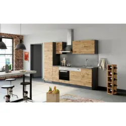 K&uuml;chenblock 270 cm in Graphitfarben, Eiche Wotan