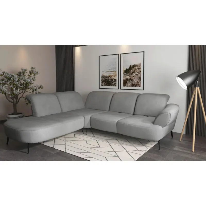 Ecksofa Dance E in Flachgewebe Grau 270/302 cm