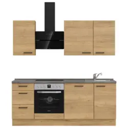 K&uuml;chenleerblock 210 cm in Eichefarben, Schieferfarben