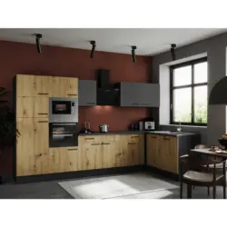 Eckk&uuml;che 340/172 cm in Grau, Eiche Artisan