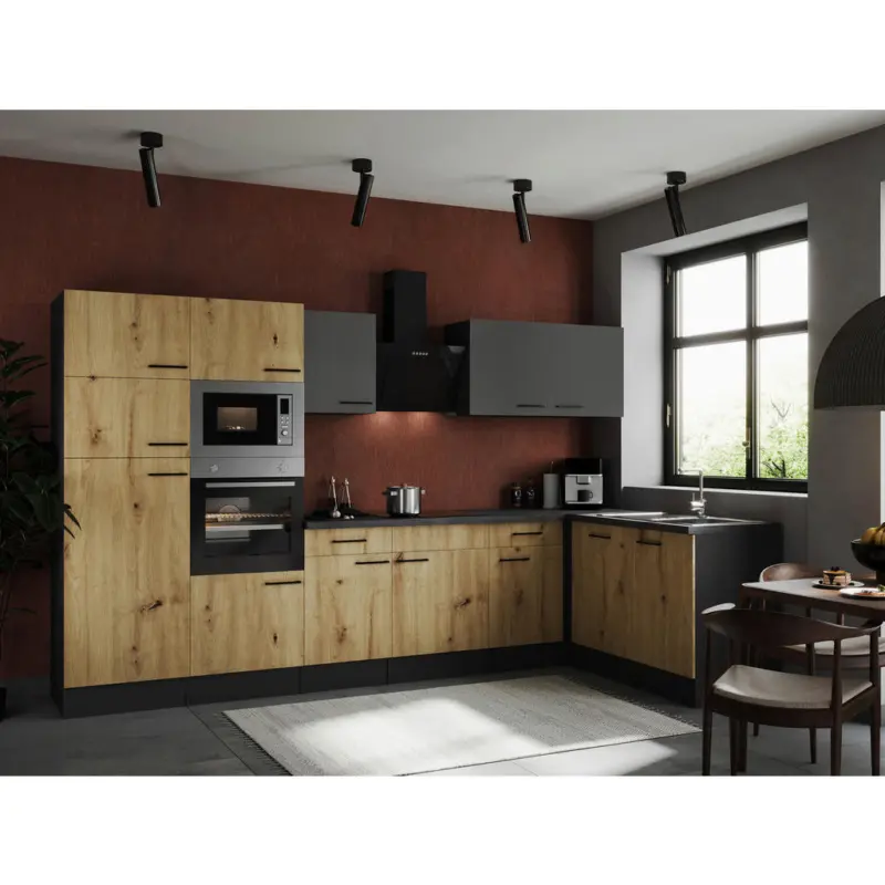 Eckk&uuml;che 340/172 cm in Grau, Eiche Artisan