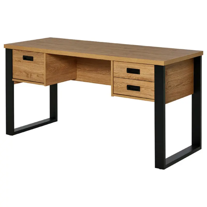 Schreibtisch 150/59/76 cm in Schwarz, Eichefarben