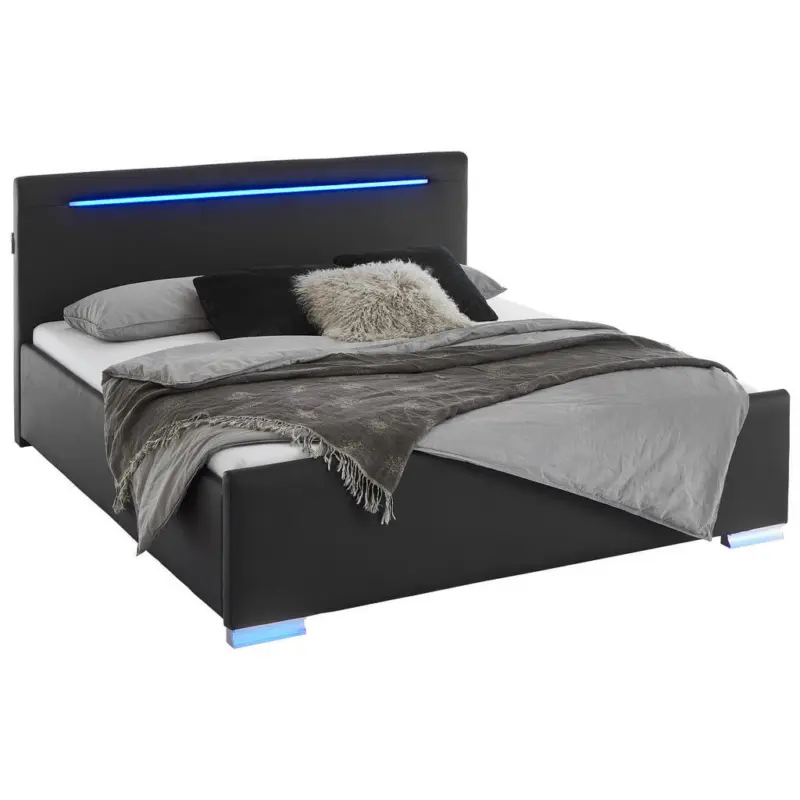 Polsterbett Beleuchtung Schwarz 180/200 cm