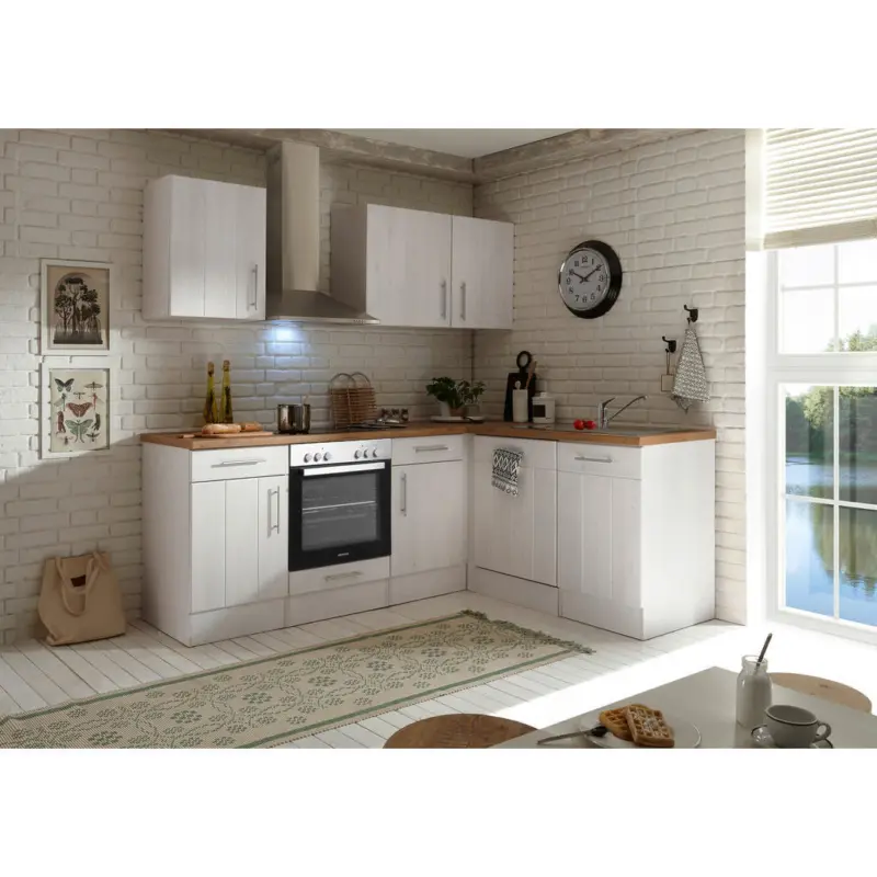 Eckk&uuml;che 220/172 cm in Wei&szlig;, L&auml;rchefarben