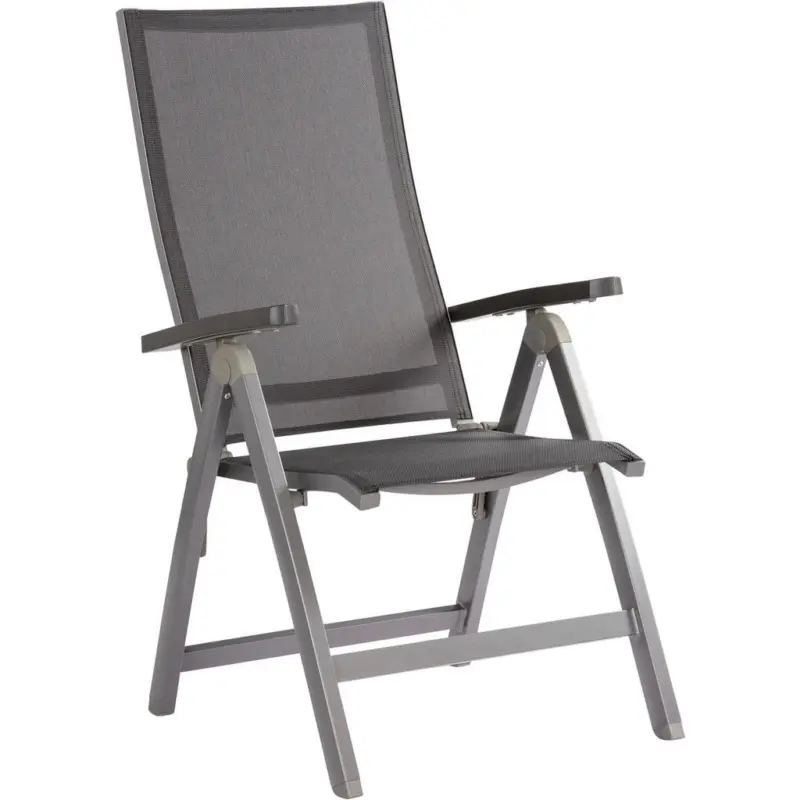 Gartenklappsessel in Metall, Textil Graphitfarben, Silberfarben