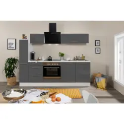 K&uuml;chenblock 240 cm in Grau, Schwarz, Wei&szlig;