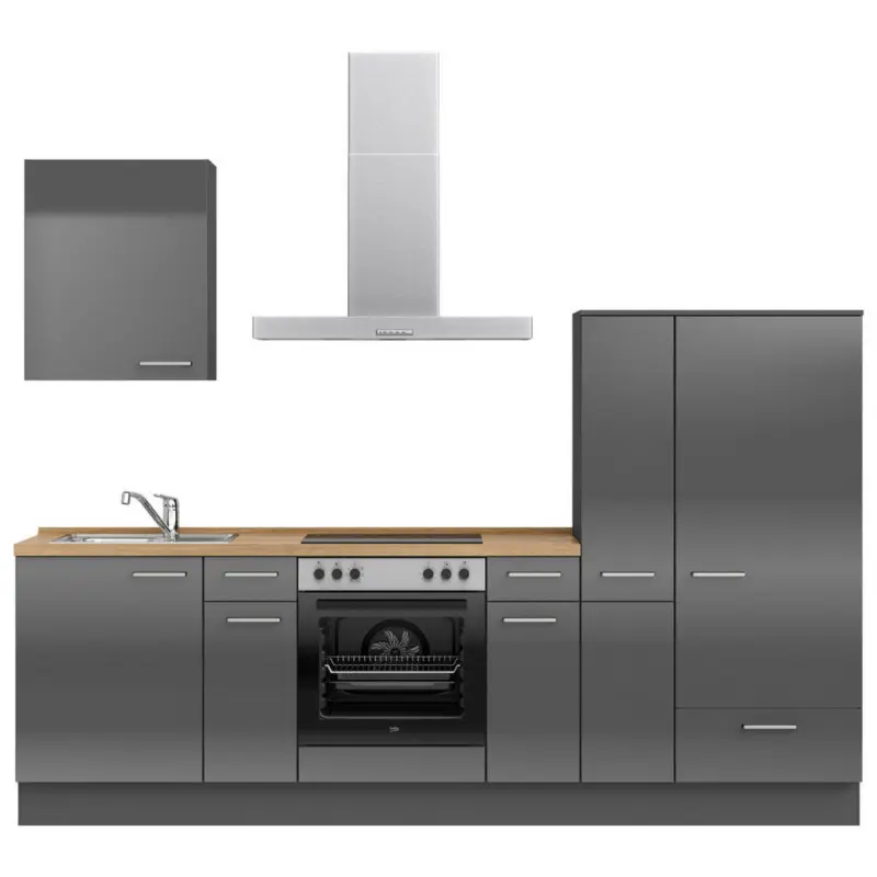 K&uuml;chenleerblock 270 cm in Eichefarben, Schieferfarben