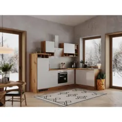 Eckk&uuml;che 280/172/172 cm in Wei&szlig;, Wildeiche