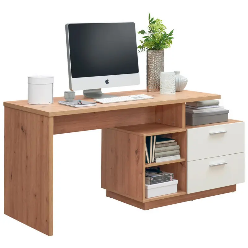 Schreibtisch 166/65/75 cm in Wei&szlig;, Eiche Artisan