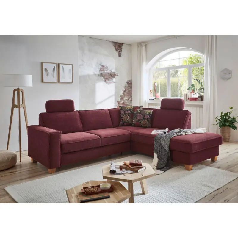 Ecksofa in Flachgewebe Dunkelrot 236/213 cm