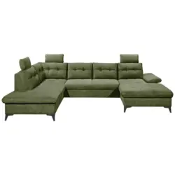 Wohnlandschaft in Webstoff Olivgr&uuml;n