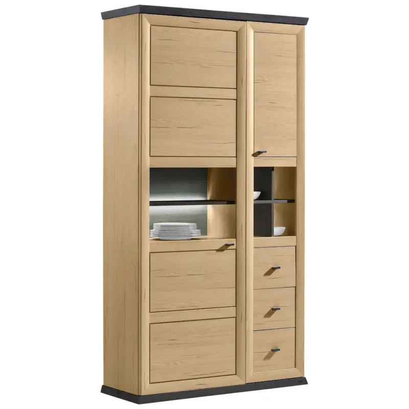 Vitrine in Dunkelgrau, Eiche Artisan