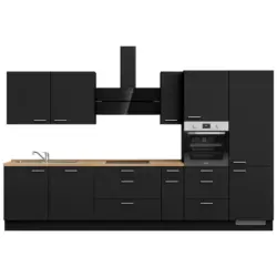 K&uuml;chenleerblock 360 cm in Schwarz, Eichefarben