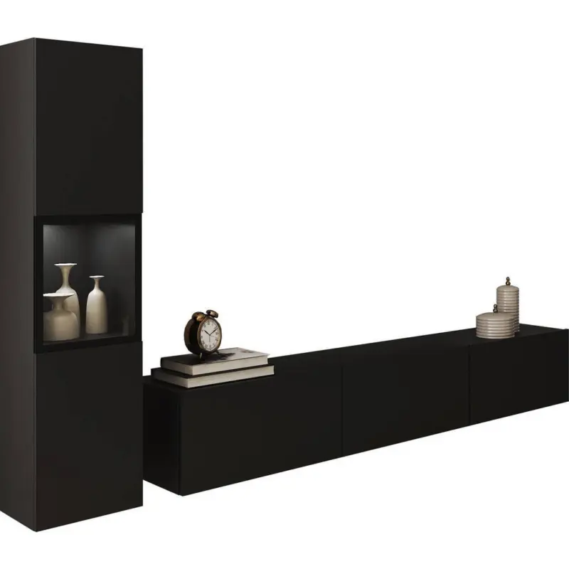 Wohnwand 2-teilig in Schwarz 210/130/32,5 cm