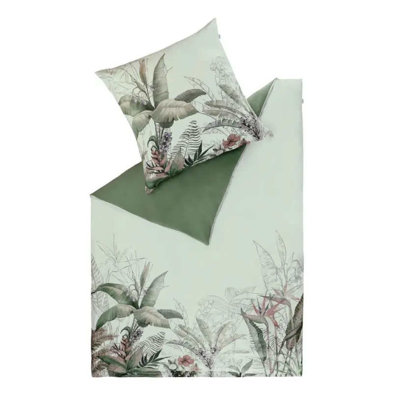 Wendebettw&auml;sche SW-Tropical gr&uuml;n Satin 140/200 cm