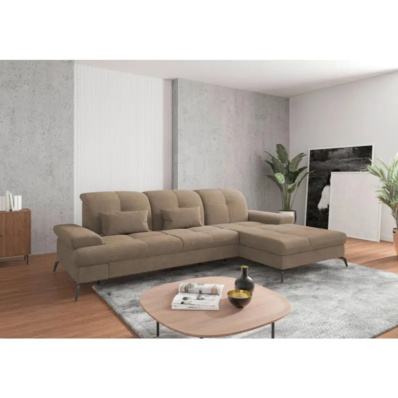 Ecksofa in Flachgewebe Hellbraun 279/185 cm