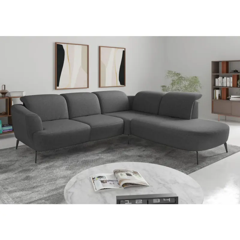 Ecksofa ZOE E in Flachgewebe Dunkelgrau 300/267 cm