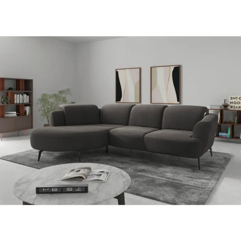 Ecksofa ZOE E in Flachgewebe Graphitfarben 199/309 cm