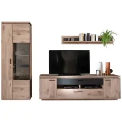 Wohnwand 3-teilig in Anthrazit, Eiche dunkel 295/208/50 cm