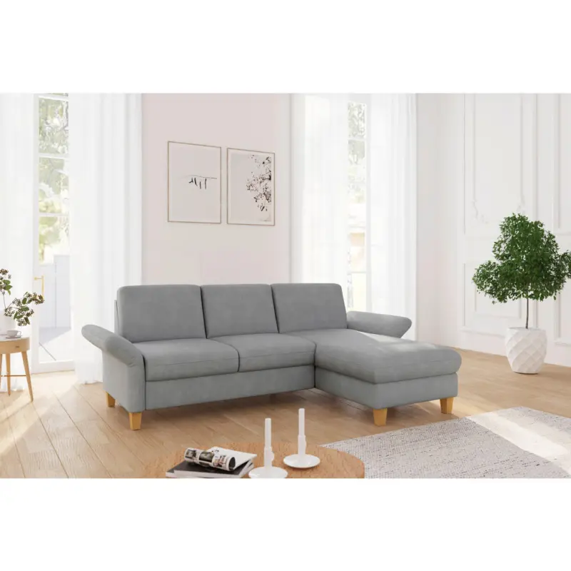 Ecksofa Rochelle E in Flachgewebe Grau 251/164 cm