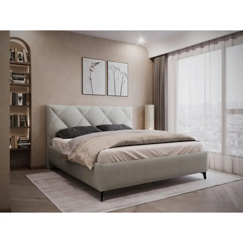Polsterbett gepolstertes Kopfteil, Lattenrost, Bettkasten Greige 180/200 cm