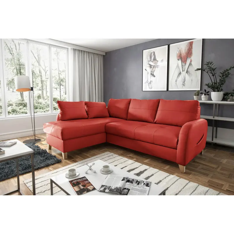 Ecksofa in Lederlook Echtleder Rot