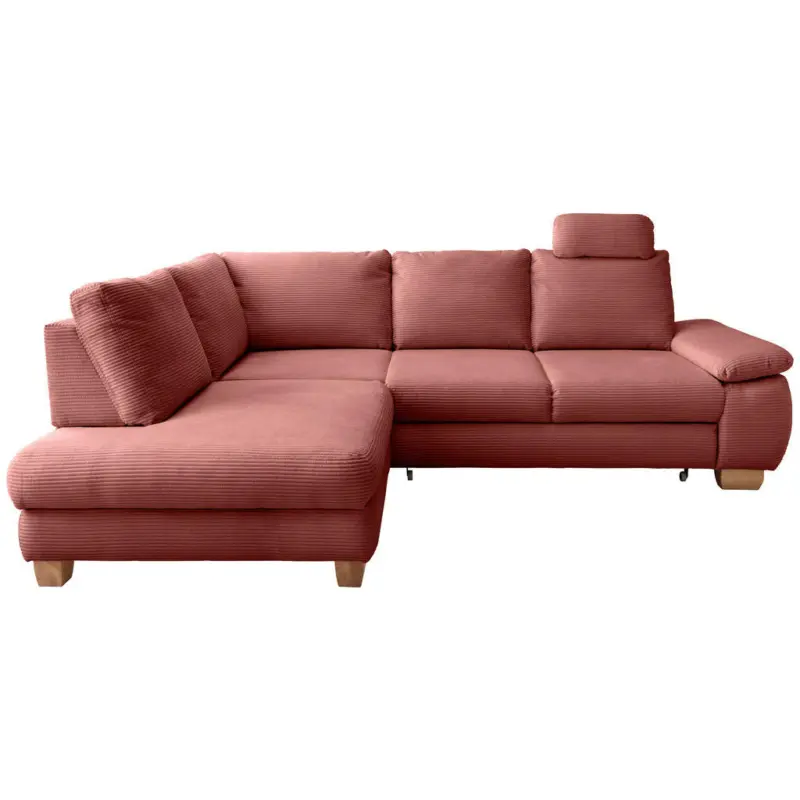 Eckschlafsofa in Cord Koralle