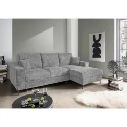 Eckschlafsofa in Struktur Silberfarben